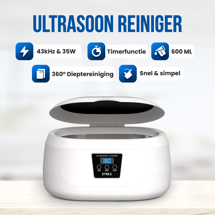 Strex Ultrasoon Reiniger 600ml - 360º - Ultrasone Reiniger - Reinigingsapparaat Voor Brillen / Sieraden / Horloge / Munten