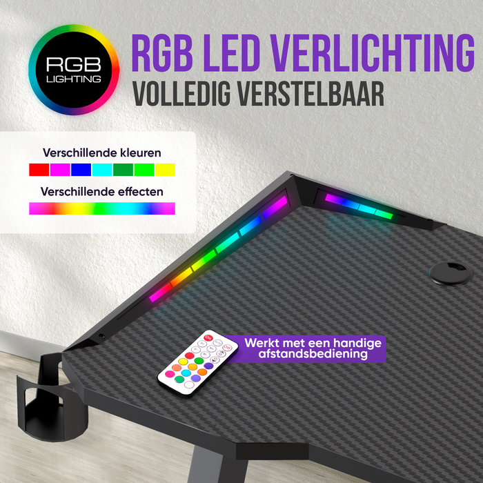 Avalo Gaming Bureau - 120x60x73 CM - Game Desk Met LED Verlichting - Tafel - Zwart