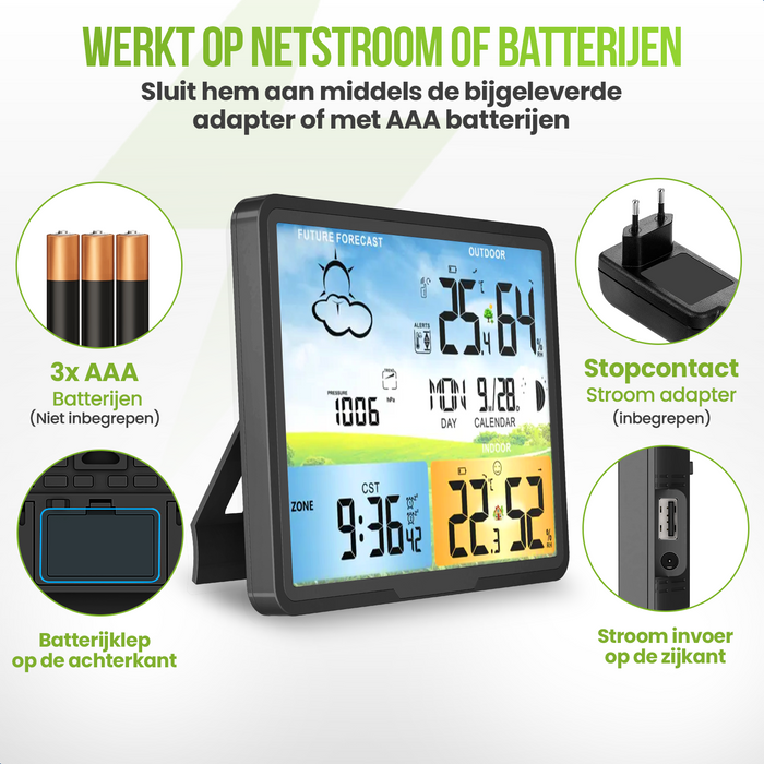 Strex Weerstation Zwart - Draadloos - 75M Bereik - Binnen & Buiten - Temperatuur - Luchtvochtigheid - Weersvoorspelling