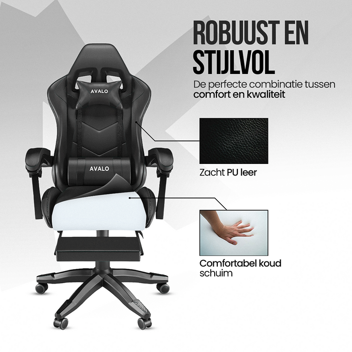 Avalo Gaming Stoel - Gamestoel - Ergonomische Bureaustoel Verstelbaar - Game Stoel - Gaming Chair - Zwart