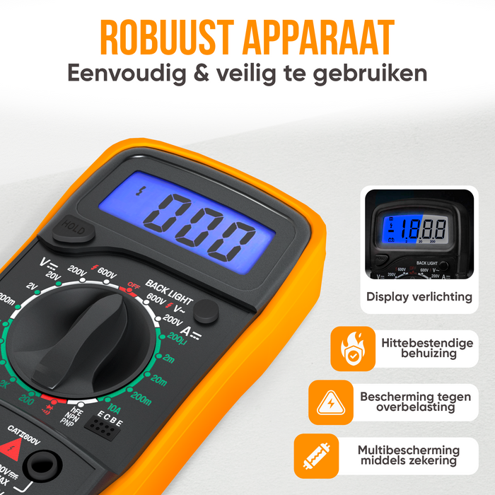 Strex Digitale Multimeter - AC / DC - Incl. 9V Duracell Batterij, Klemtangen & Opberghoes - Multi Meter