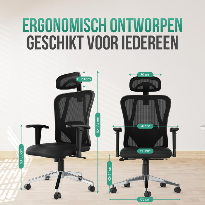 Avalo Ergonomische Bureaustoel Met Hoofdsteun - NEN1335 - Bureaustoelen Voor Volwassenen - Bureau Stoel - Incl. 2 Sets Krasvrije Wielen Voor Harde / Zachte Ondergrond