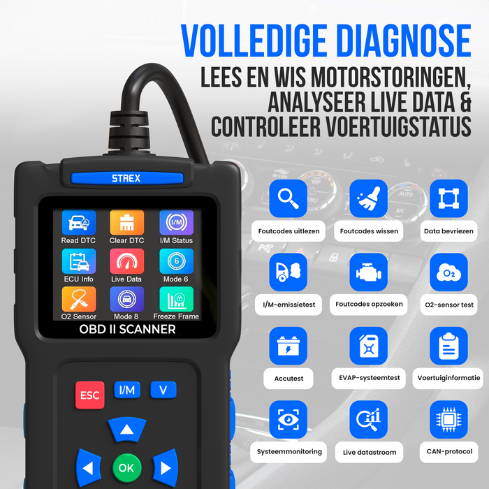 Strex OBD2 Scanner - OBD - Auto Uitlezen - Storing Verwijderen - NL Taal - Auto scanner - Diagnose Apparatuur Voor Auto's - Motorstoring