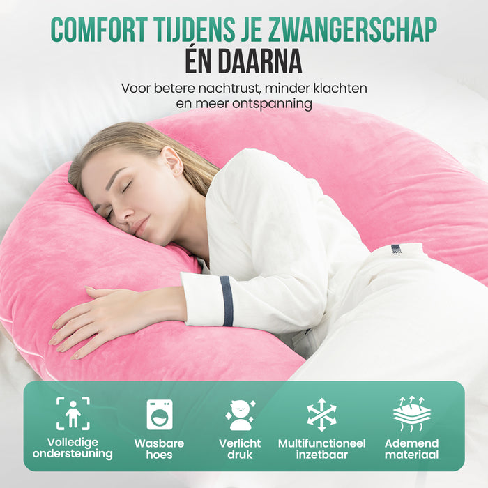 Avalo Zwangerschapskussen XXL 280 cm - U-Vorm Zijslaapkussen - Ergonomisch Body Pillow - Voedingskussen & Lichaamskussen voor Zwangere Vrouwen - Roze