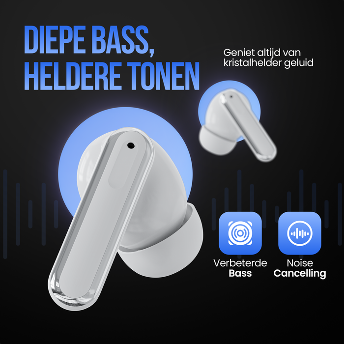 Strex Draadloze Oordopjes - Active Noise Cancelling - LED Display - Draadloze Oortjes Bluetooth - Oortjes Draadloos - Bluetooth 5.3 - Wit