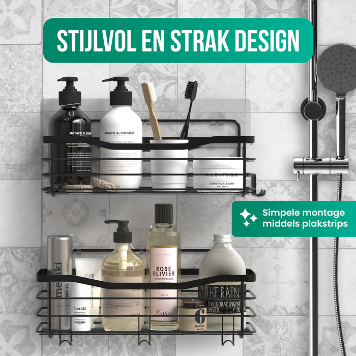 Avalo Doucherek Zonder Boren - 2 Stuks - Zelfklevend Wandrek - Roestbestendig - 10kg Draagvermogen - Douchemandje
