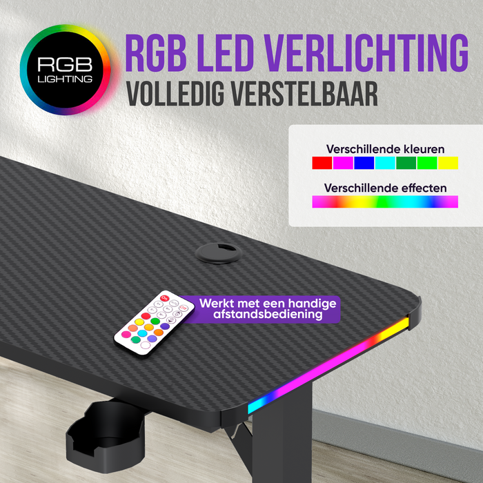 Avalo Gaming Bureau - 160x100x75 CM - L Vormig Hoekbureau - Game Desk Met LED Verlichting - Tafel - Zwart