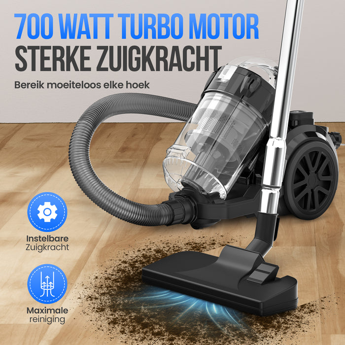 Strex Stofzuiger Zonder Zak - 700W Krachtige Zakloze Stofzuiger - HEPA Filter - 2.5L Stofreservoir - Extra Lang Snoer - Inclusief 4 Opzetstukken