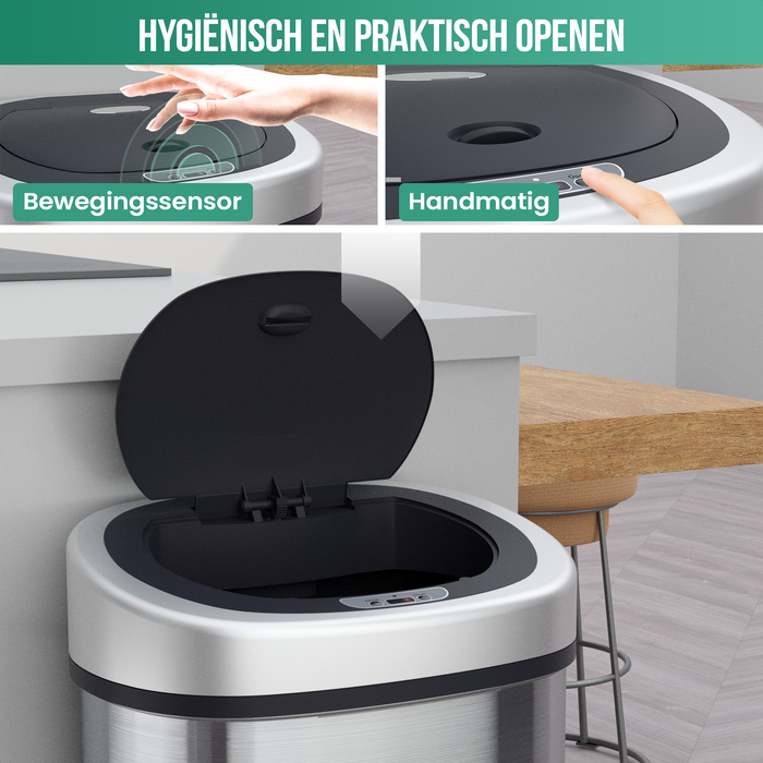 Avalo Prullenbak met Sensor 50L - RVS Zilver - Soft Close / Vingerafdrukvrij / Hygiënisch - Vuilnisbak