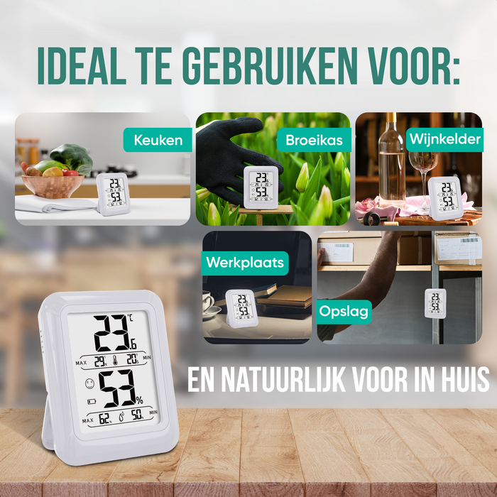 Strex Digitale Thermo Hygrometer Wit - Digitale Thermo Meter Binnen - Hygro Meter Binnen - Weerstation Met Luchtvochtigheidsmeter - Inclusief Batterij