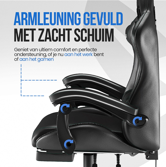 Avalo Gaming Stoel - Gamestoel - Ergonomische Bureaustoel Verstelbaar - Game Stoel - Gaming Chair - Zwart/Blauw