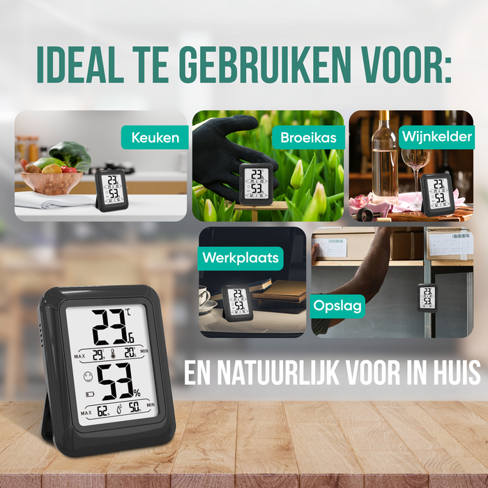 Strex Digitale Thermo Hygrometer Zwart - Digitale Thermo Meter Binnen - Hygro Meter Binnen - Weerstation Met Luchtvochtigheidsmeter - Inclusief Batterij