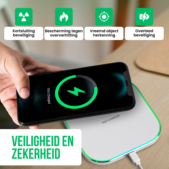 Strex Draadloze Oplader 15W - Inclusief Kabel - QI Snellader - Wireless Charger - Fast Charger - LED Indicatie - Wit