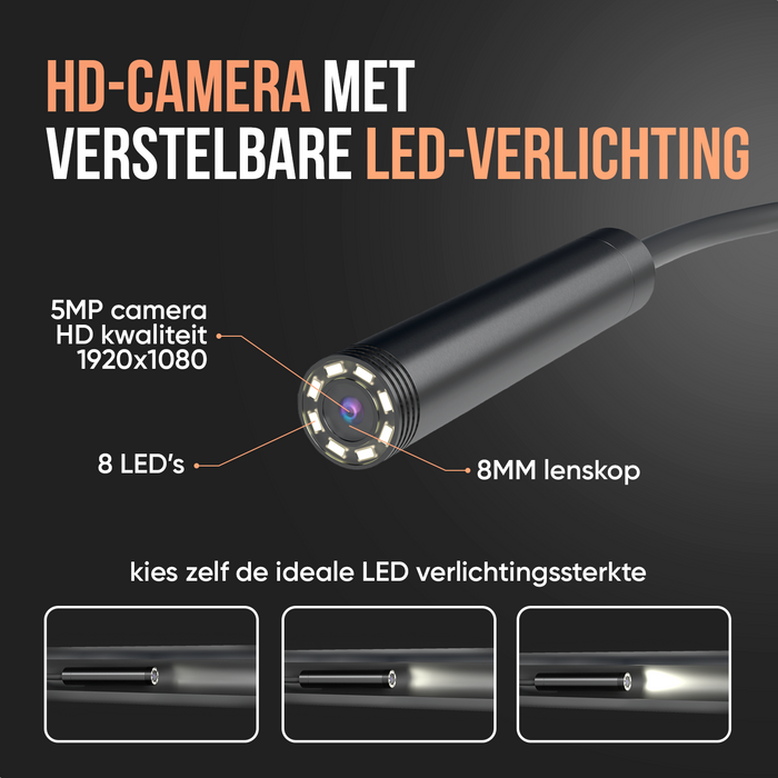 Strex Inspectiecamera 5M - Android/IOS - IP68 Waterdicht - 1080P HD - LED Verlichting - Endoscoop - Inspectie Camera - Inspecteren Met Telefoon