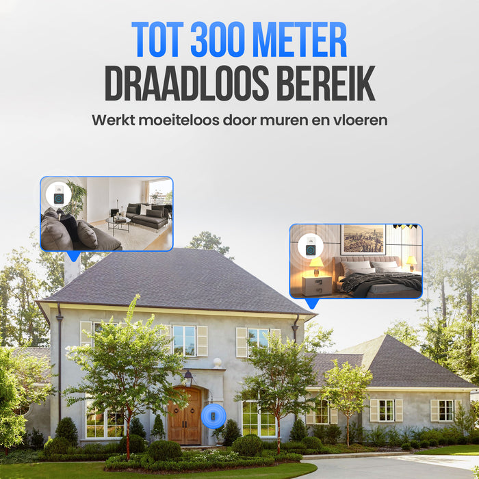 Strex Draadloze Deurbel - Ontvanger op Netstroom - 300m Bereik - 60 Melodieën - Draadloos - Waterbestendig - Zwart
