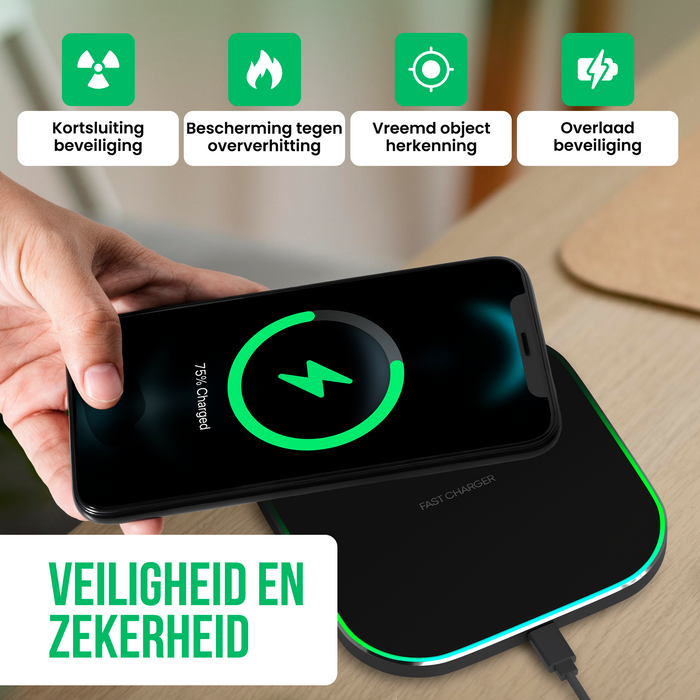 Strex Draadloze Oplader 15W - Inclusief Kabel - QI Snellader - Wireless Charger - Fast Charger - LED Indicatie - Zwart