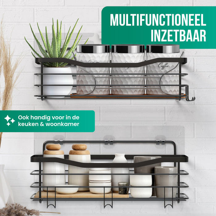 Avalo Doucherek Zonder Boren - 2 Stuks - Zelfklevend Wandrek - Roestbestendig - 10kg Draagvermogen - Douchemandje