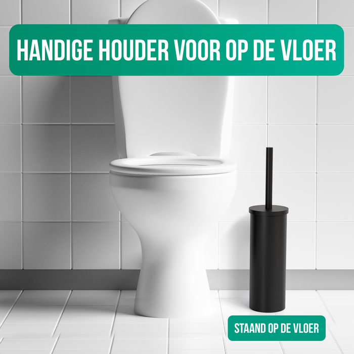 Avalo Toiletborstel Met Houder - Vrijstaand - RVS Zwart - WC Borstel Met Houder