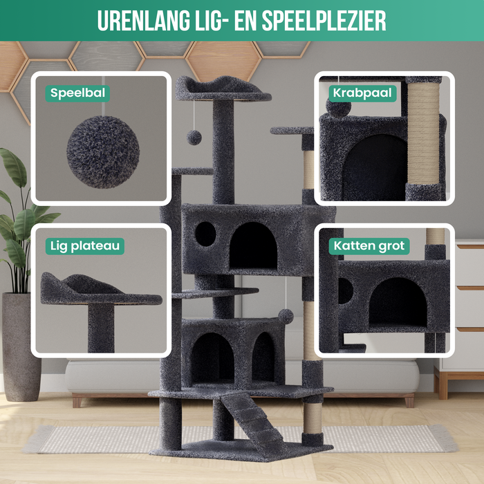 Avalo Krabpaal Voor Katten Met 7 Niveaus - 137x50x50 CM - Donkergrijs - Krabpaal Voor Grote Katten