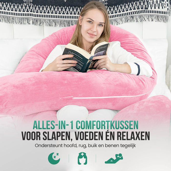 Avalo Zwangerschapskussen XXL 280 cm - U-Vorm Zijslaapkussen - Ergonomisch Body Pillow - Voedingskussen & Lichaamskussen voor Zwangere Vrouwen - Roze