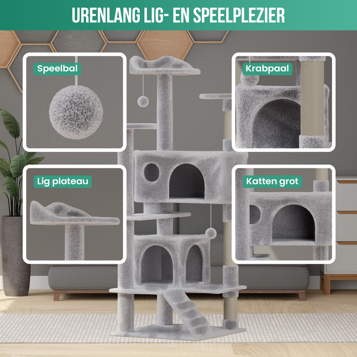 Avalo Krabpaal Voor Katten Met 7 Niveaus - 137x49x49 CM - Lichtgrijs - Krabpaal Voor Grote Katten