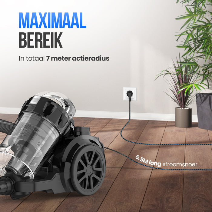 Strex Stofzuiger Zonder Zak - 700W Krachtige Zakloze Stofzuiger - HEPA Filter - 2.5L Stofreservoir - Extra Lang Snoer - Inclusief 4 Opzetstukken