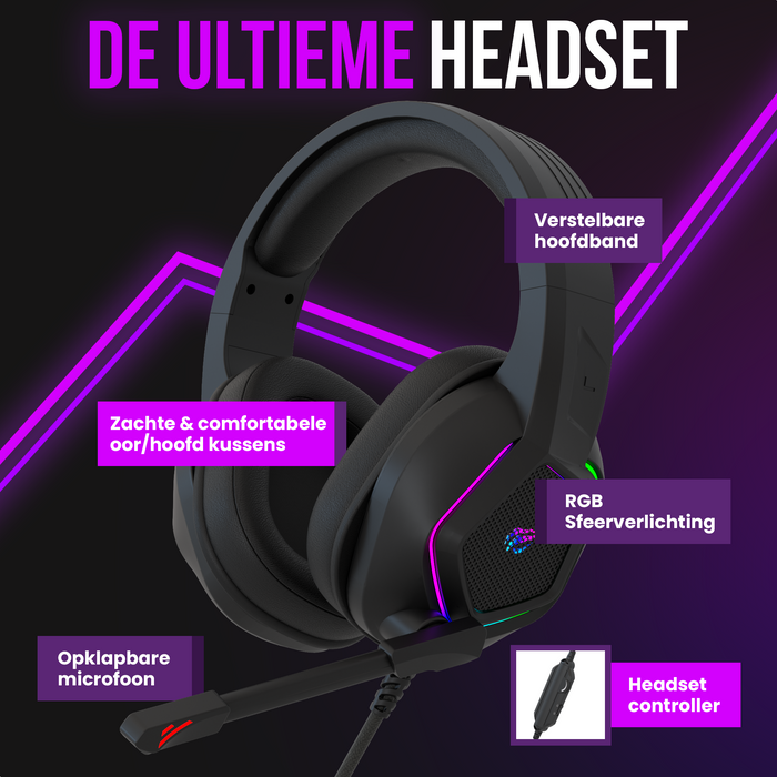 Strex Gaming Headset met Microfoon & RGB Verlichting - 7.1 Surround Sound - PC / PS4 / PS5 / XBOX / Switch