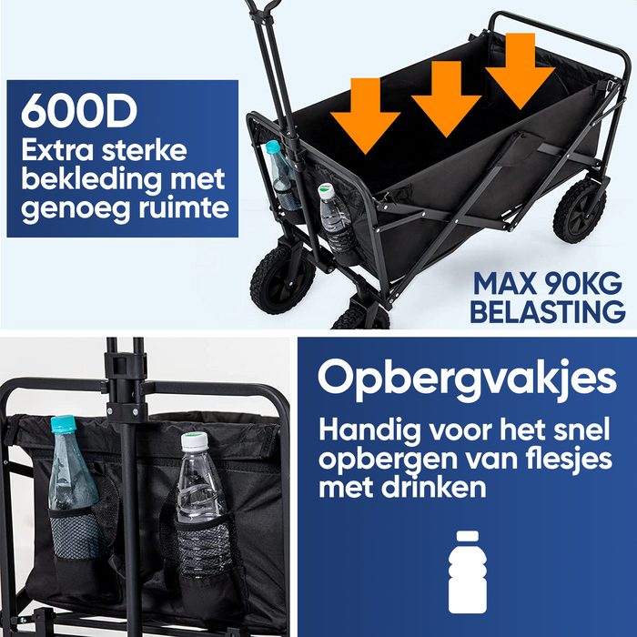 Avalo Bolderkar - Opvouwbaar - Tot 90KG - 72x47x47 CM - 65L - 360º Wielen - Zwart