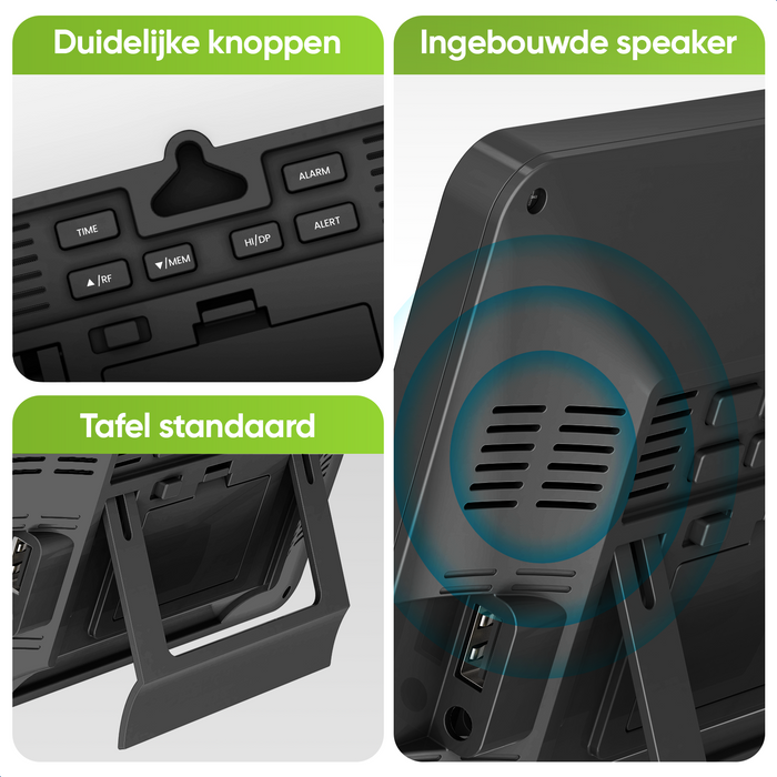 Strex Weerstation Zwart - Draadloos - 75M Bereik - Binnen & Buiten - Temperatuur - Luchtvochtigheid - Weersvoorspelling