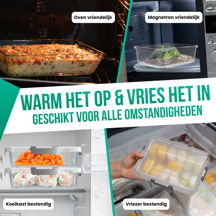 Avalo Vershoudbakjes Glas - Meal Prep Bakjes - Diepvriesbakjes - Met Deksel - 10 Delig 1060ml / 370ml