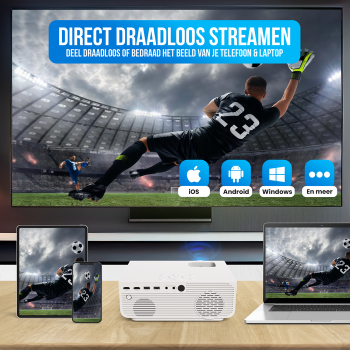 Strex Beamer - 1080P Full HD - 15000 Lumen - Draadloos Streamen - Inclusief Tas/Projectiescherm - WiFi - Bluetooth - Mini Beamer - Projector