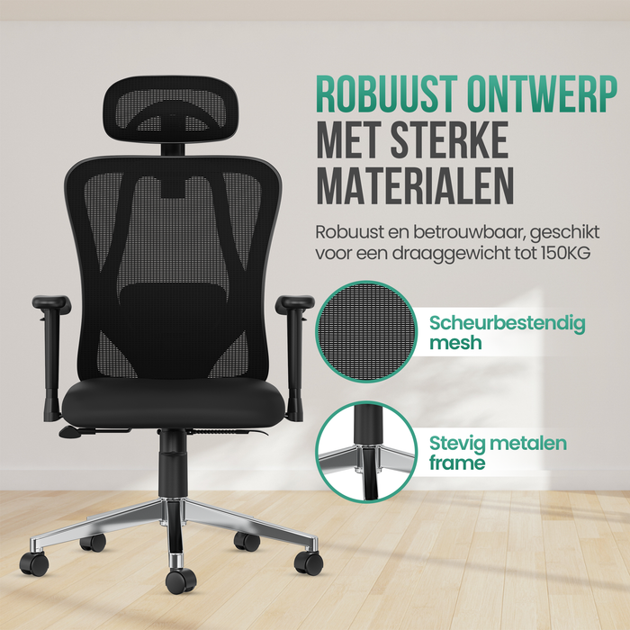 Avalo Ergonomische Bureaustoel Met Hoofdsteun - NEN1335 - Bureaustoelen Voor Volwassenen - Bureau Stoel - Incl. 2 Sets Krasvrije Wielen Voor Harde / Zachte Ondergrond