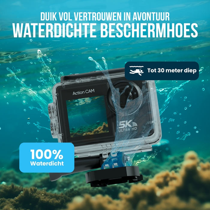 Strex Action Camera 5K 50MP - 60FPS / 30M Waterdicht / WiFi - Touchscreen - Externe Microfoon - Inclusief Accessoires - Actiecamera - Onderwatercamera