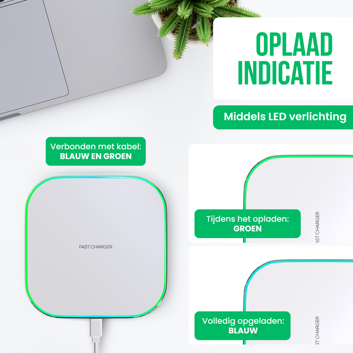 Strex Draadloze Oplader 15W - Inclusief Kabel - QI Snellader - Wireless Charger - Fast Charger - LED Indicatie - Wit