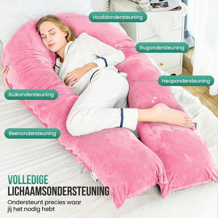 Avalo Zwangerschapskussen XXL 280 cm - U-Vorm Zijslaapkussen - Ergonomisch Body Pillow - Voedingskussen & Lichaamskussen voor Zwangere Vrouwen - Roze
