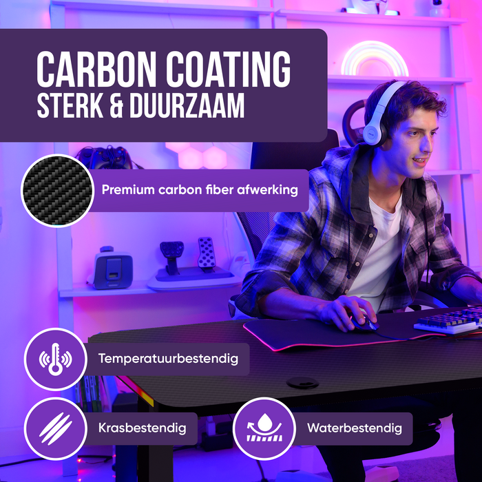 Avalo Gaming Bureau - 160x100x75 CM - L Vormig Hoekbureau - Game Desk Met LED Verlichting - Tafel - Zwart