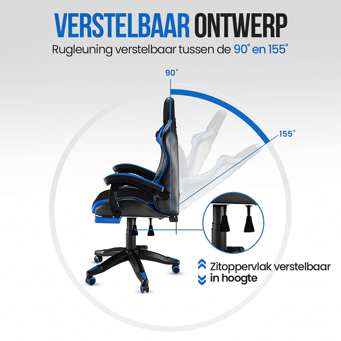 Avalo Gaming Stoel - Gamestoel - Ergonomische Bureaustoel Verstelbaar - Game Stoel - Gaming Chair - Zwart/Blauw