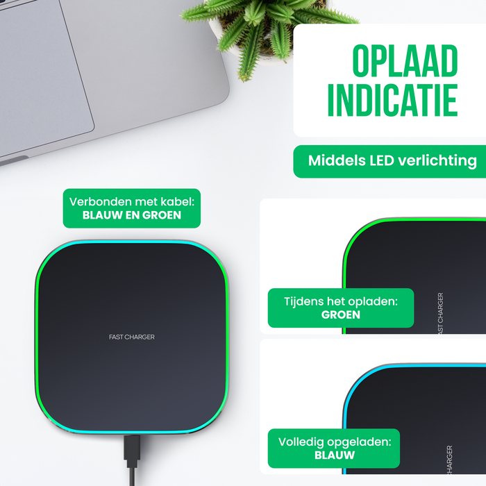 Strex Draadloze Oplader 15W - Inclusief Kabel - QI Snellader - Wireless Charger - Fast Charger - LED Indicatie - Zwart