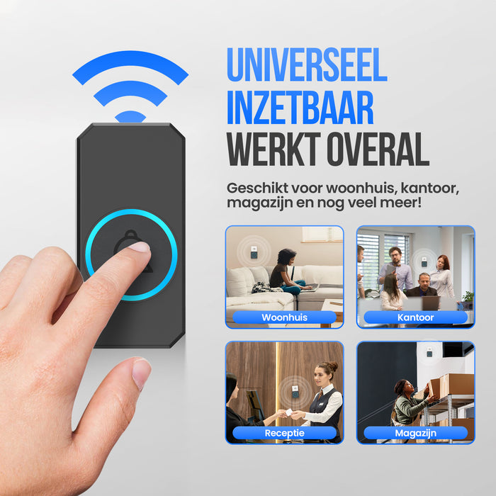 Strex Draadloze Deurbel - Ontvanger op Netstroom - 300m Bereik - 60 Melodieën - Draadloos - Waterbestendig - Zwart