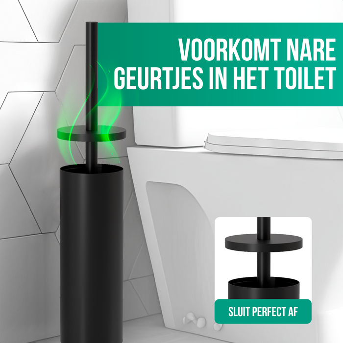 Avalo Toiletborstel Met Houder - Vrijstaand - RVS Zwart - WC Borstel Met Houder