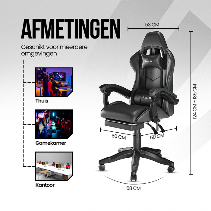 Avalo Gaming Stoel - Gamestoel - Ergonomische Bureaustoel Verstelbaar - Game Stoel - Gaming Chair - Zwart