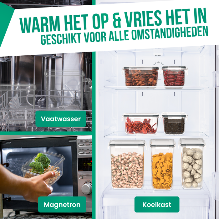 Avalo Voorraadpotten Met Deksel 17 Delig - Luchtdichte Deksels - Voorraadbussen - Voedsel Opbergcontainer - Incl. Maatlepels, Herbruikbare Labels & Stift