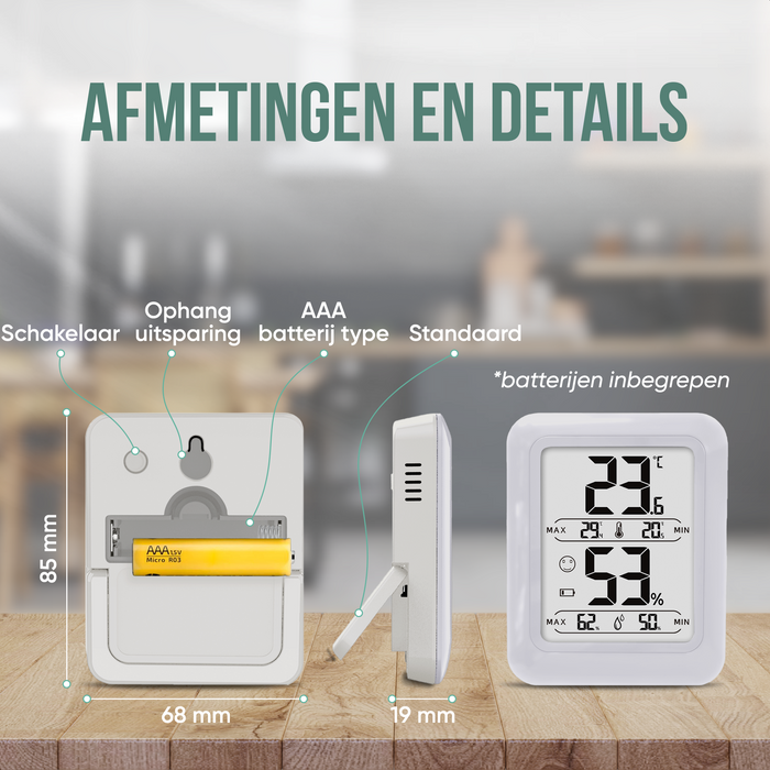 Strex Digitale Thermo Hygrometer Wit - Digitale Thermo Meter Binnen - Hygro Meter Binnen - Weerstation Met Luchtvochtigheidsmeter - Inclusief Batterij