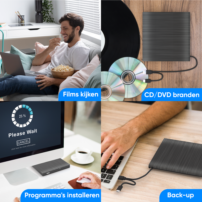 Strex Externe DVD Speler En Brander - Met Hoes - CD/DVD - Plug & Play - USB 3.0 DVD Speler - Geschikt voor Windows, Mac en Linux - Optical Drive