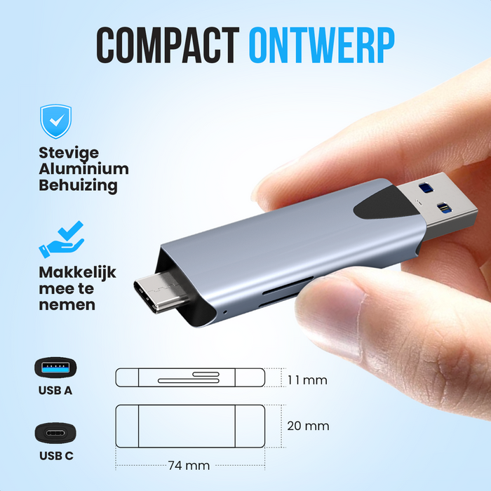 Strex Kaartlezer - Card Reader - USB 3.0/USB C - 2-In-1 - SD Kaart/TF Kaart - Geheugenkaartlezer