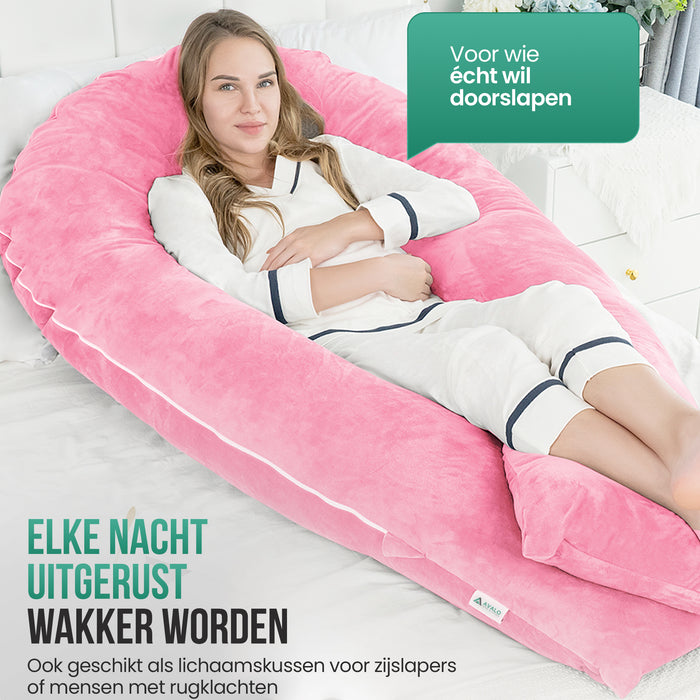 Avalo Zwangerschapskussen XXL 280 cm - U-Vorm Zijslaapkussen - Ergonomisch Body Pillow - Voedingskussen & Lichaamskussen voor Zwangere Vrouwen - Roze