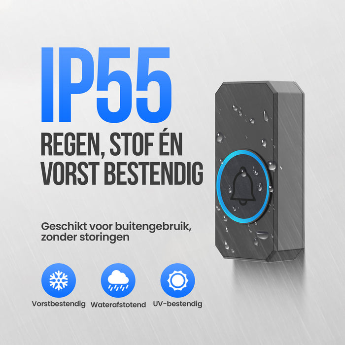 Strex Draadloze Deurbel - Ontvanger op Netstroom - 300m Bereik - 60 Melodieën - Draadloos - Waterbestendig - Zwart
