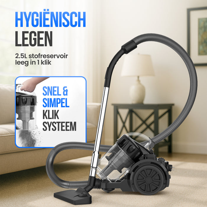 Strex Stofzuiger Zonder Zak - 700W Krachtige Zakloze Stofzuiger - HEPA Filter - 2.5L Stofreservoir - Extra Lang Snoer - Inclusief 4 Opzetstukken