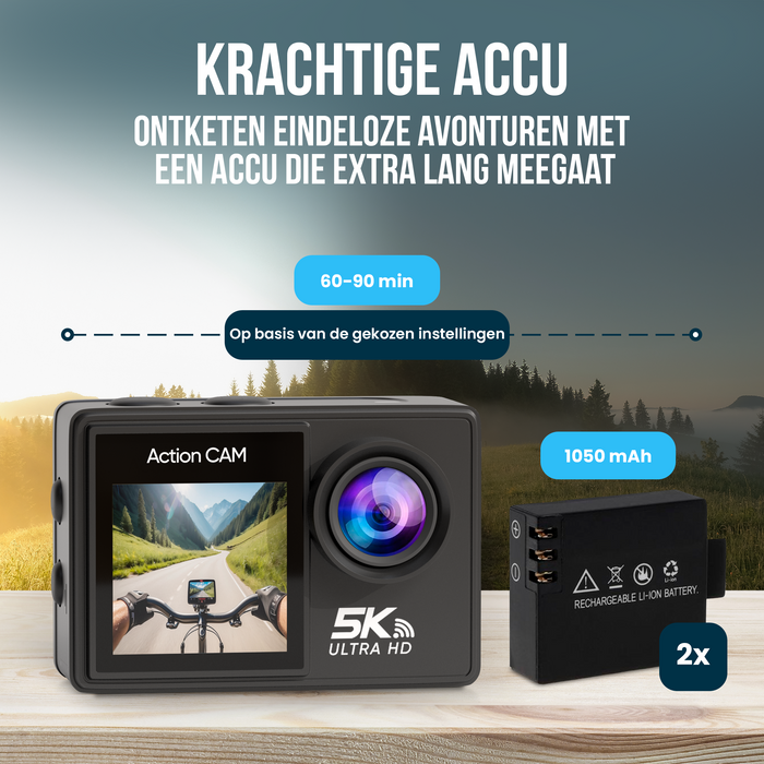 Strex Action Camera 5K 50MP - 60FPS / 30M Waterdicht / WiFi - Touchscreen - Externe Microfoon - Inclusief Accessoires - Actiecamera - Onderwatercamera