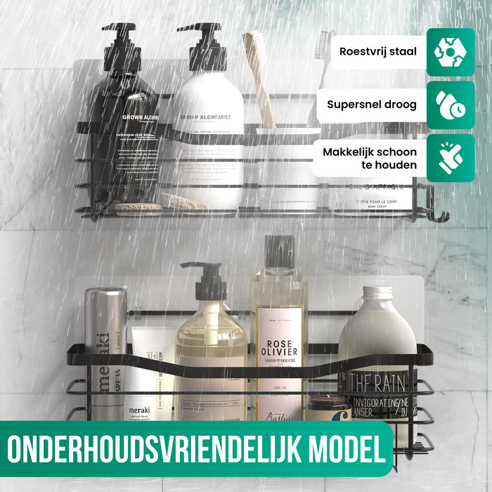 Avalo Doucherek Zonder Boren - 2 Stuks - Zelfklevend Wandrek - Roestbestendig - 10kg Draagvermogen - Douchemandje